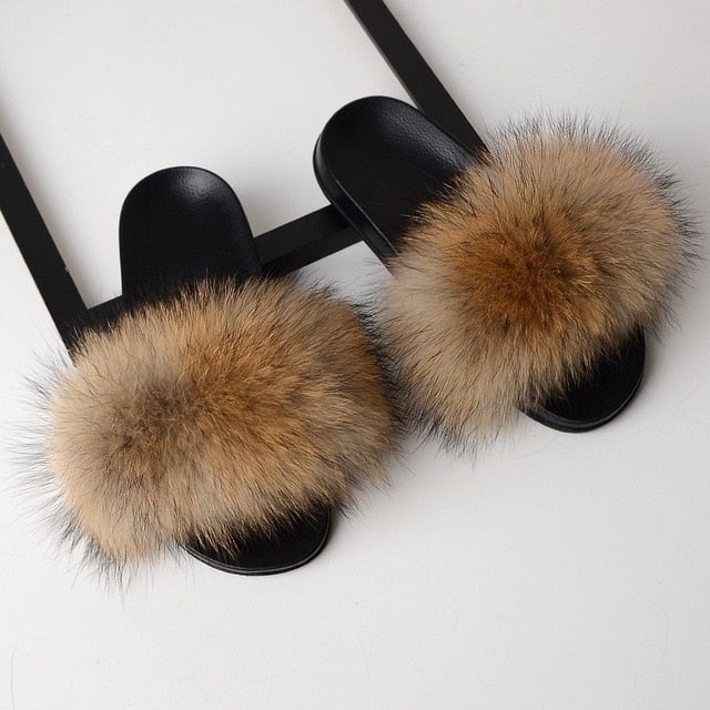 Fur Slippers Women Real Fox Fur