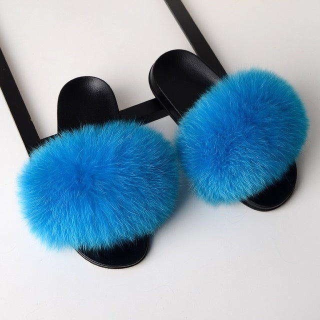 Fur Slippers Women Real Fox Fur