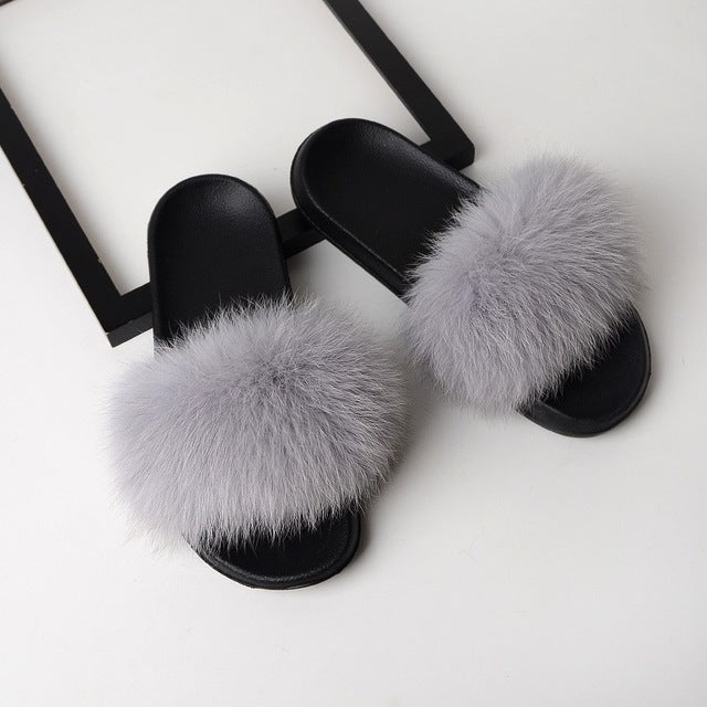 Fur Slippers Women Real Fox Fur