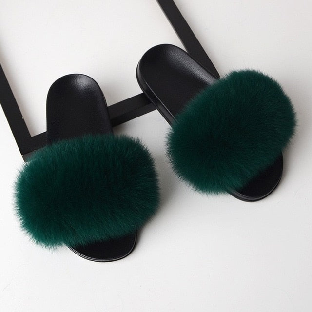 Fur Slippers Women Real Fox Fur