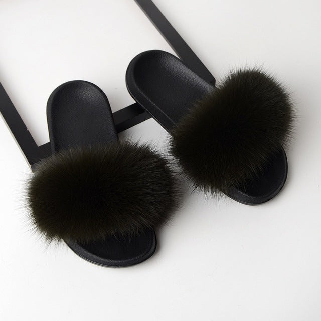 Fur Slippers Women Real Fox Fur