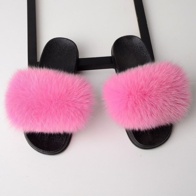 Fur Slippers Women Real Fox Fur