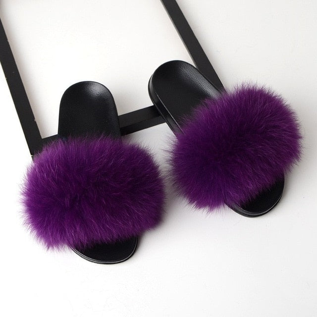 Fur Slippers Women Real Fox Fur