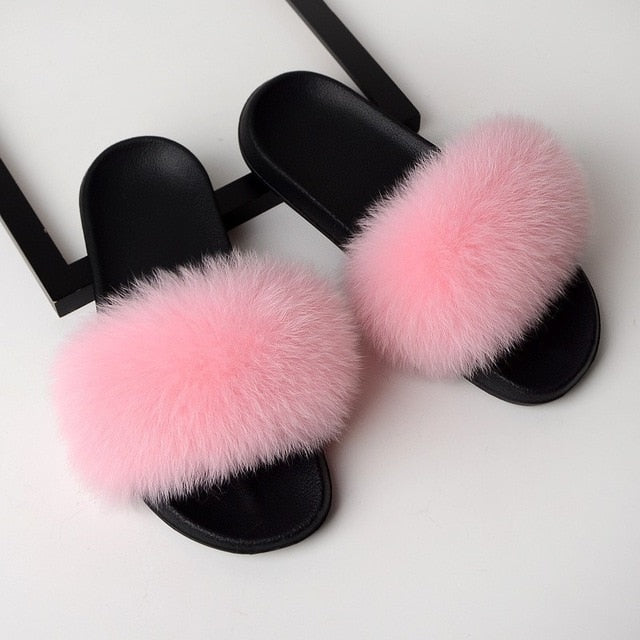 Fur Slippers Women Real Fox Fur