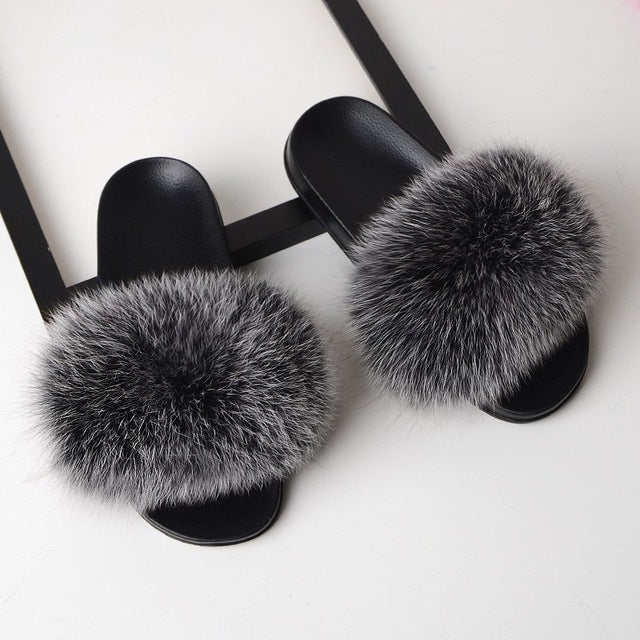 Fur Slippers Women Real Fox Fur