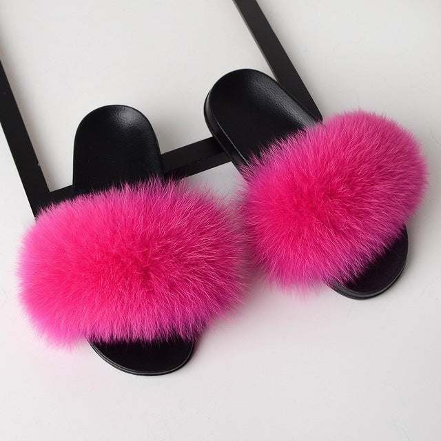 Fur Slippers Women Real Fox Fur