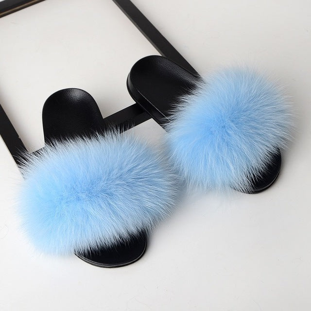 Fur Slippers Women Real Fox Fur